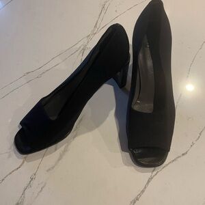 Stuart Weitzman Black Peep-Toe Heels